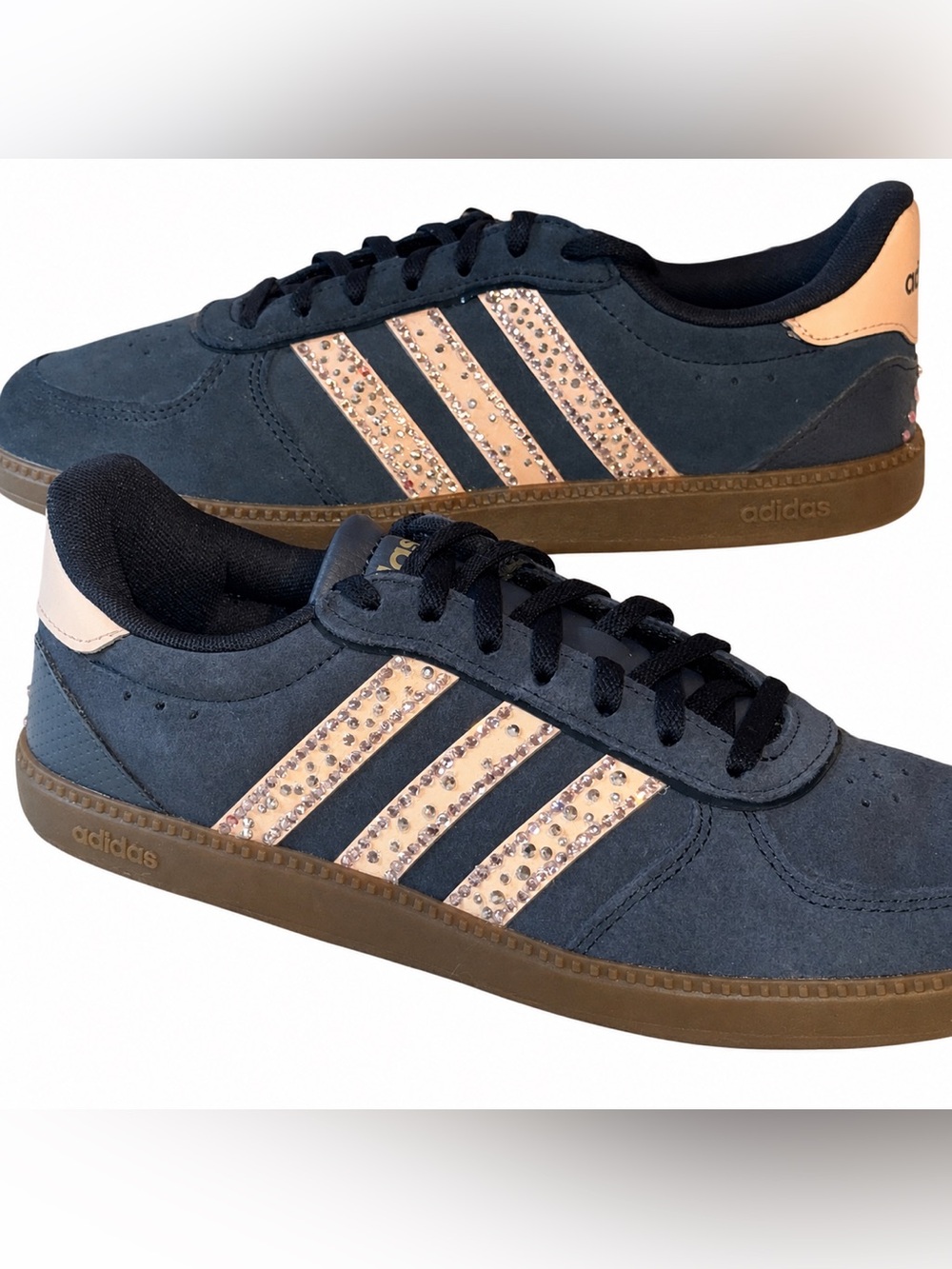 Adidas Crystal Stripe Sneakers Blush Pink Custom Rhinestone 8.5